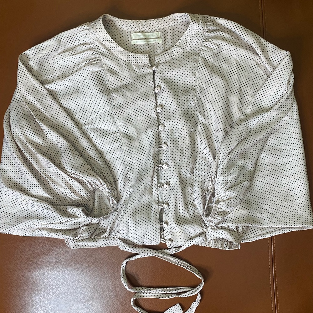Waist Tie Patterned Button Front Blouse - image 1